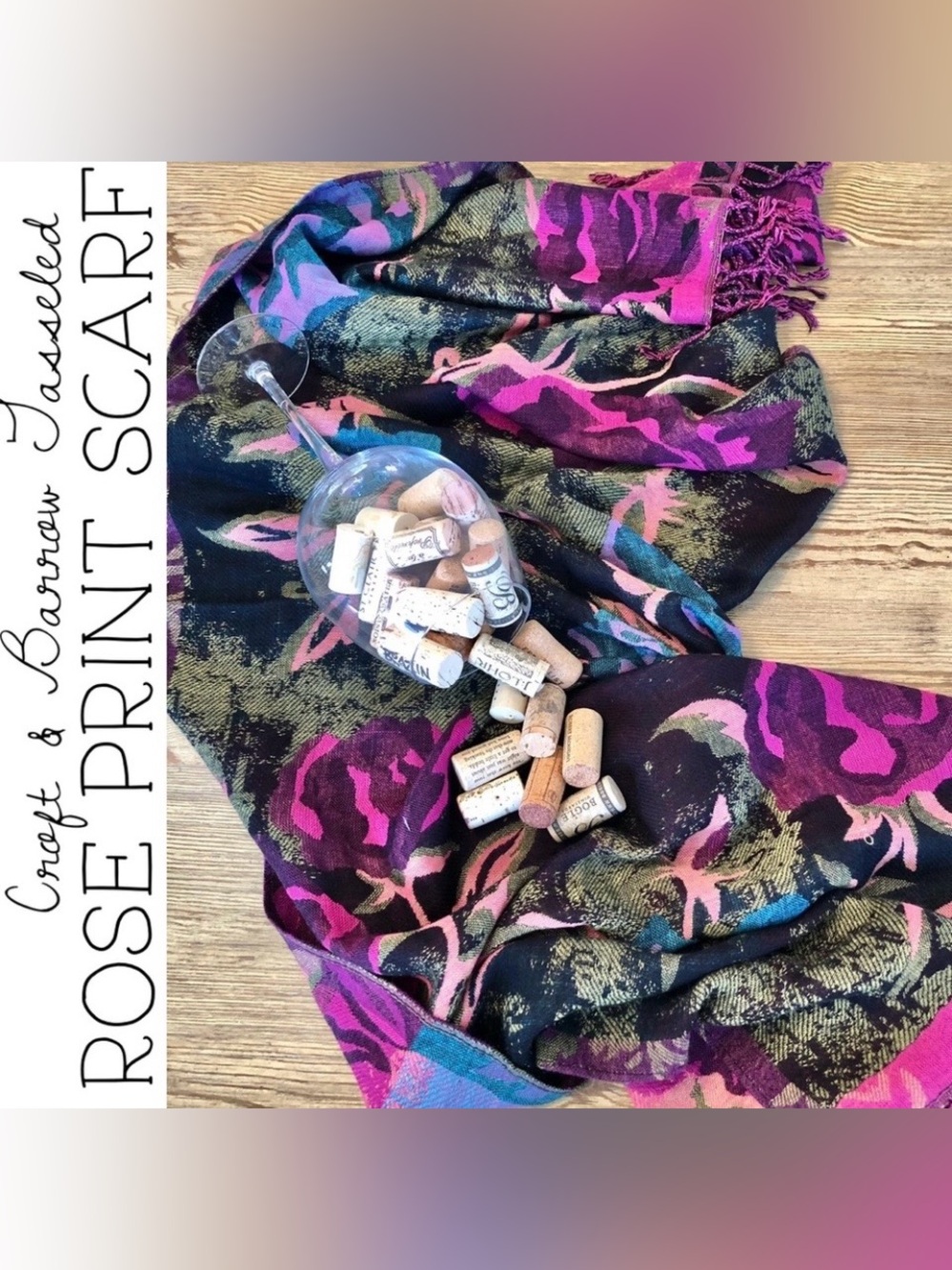 Craft & Borrow Rose Print Tassel Scarf